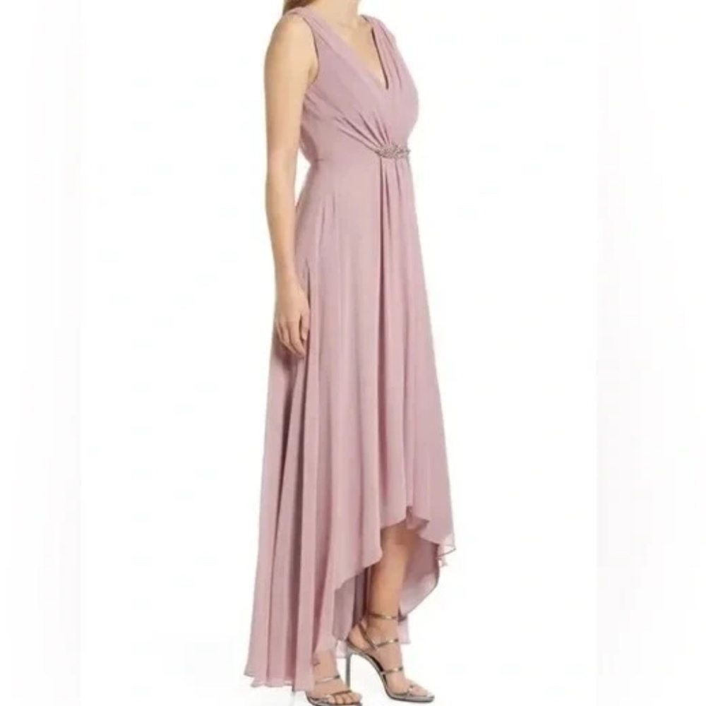 Eliza J Navy Rose Pink Embellished High/Low Chiffon Satin Dress Size 10 US $188